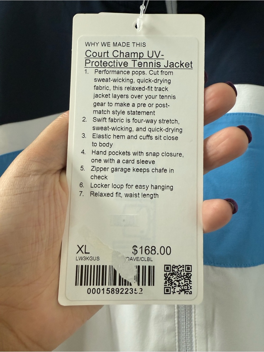 LuluLemon Court Champ UV-Protective Tennis Jacket in Ocean Wave/Club Blue - Picture 3 of 3
